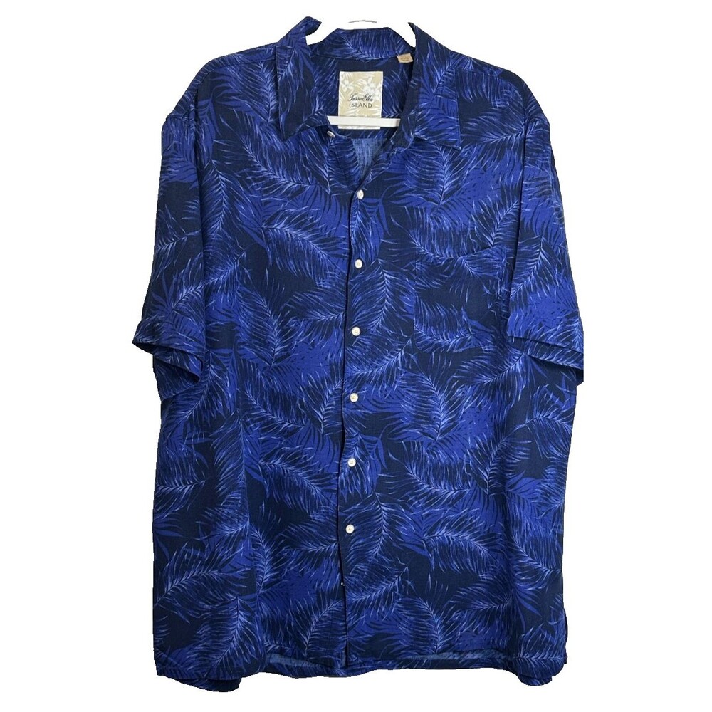 Tasso Elba Island XXL Palm Leaf Camp Shirt - Silk Linen Blend
